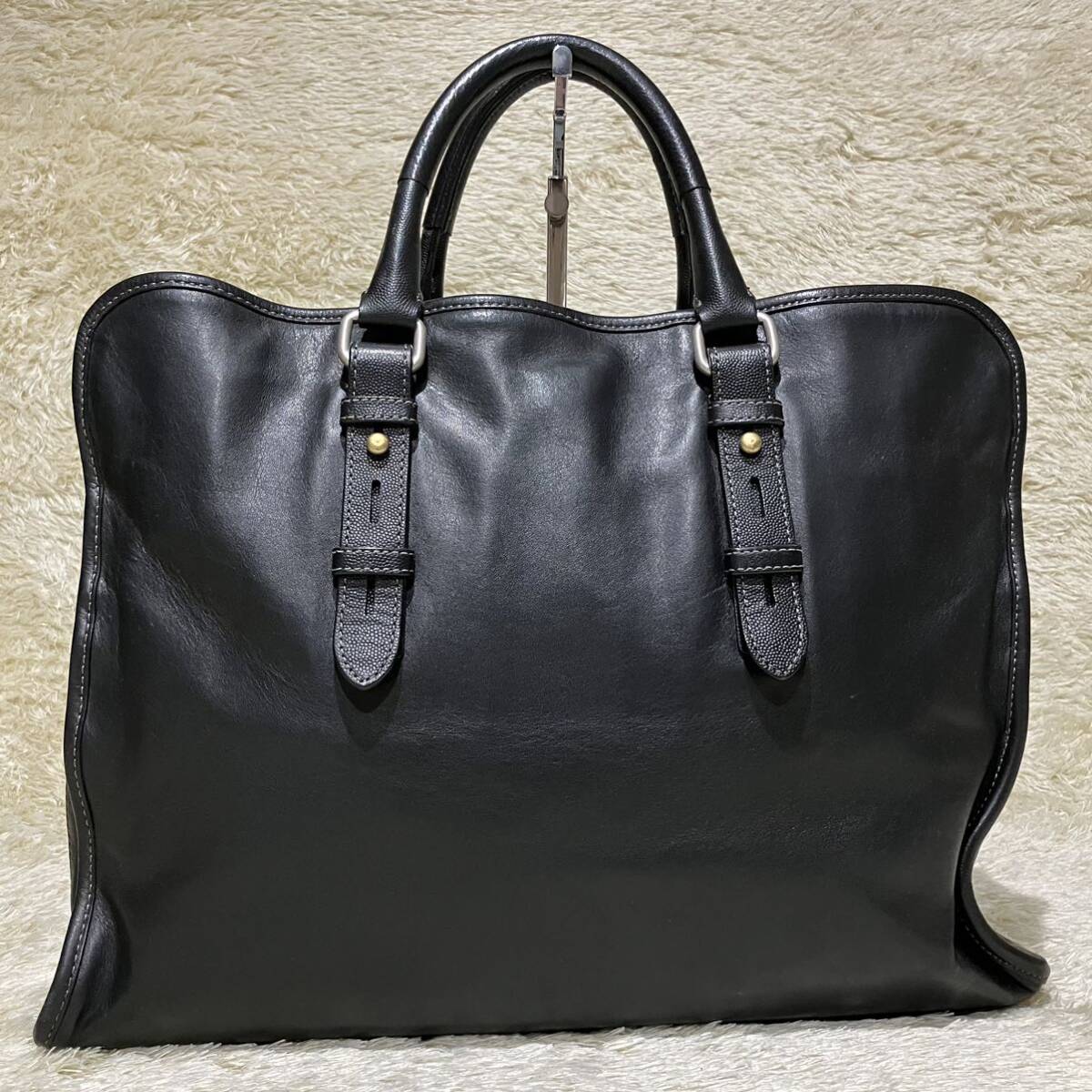 1 jpy start beautiful goods Paul Smith Paul Smith business bag briefcase tote bag men's A4 leather original leather black black document commuting bag 