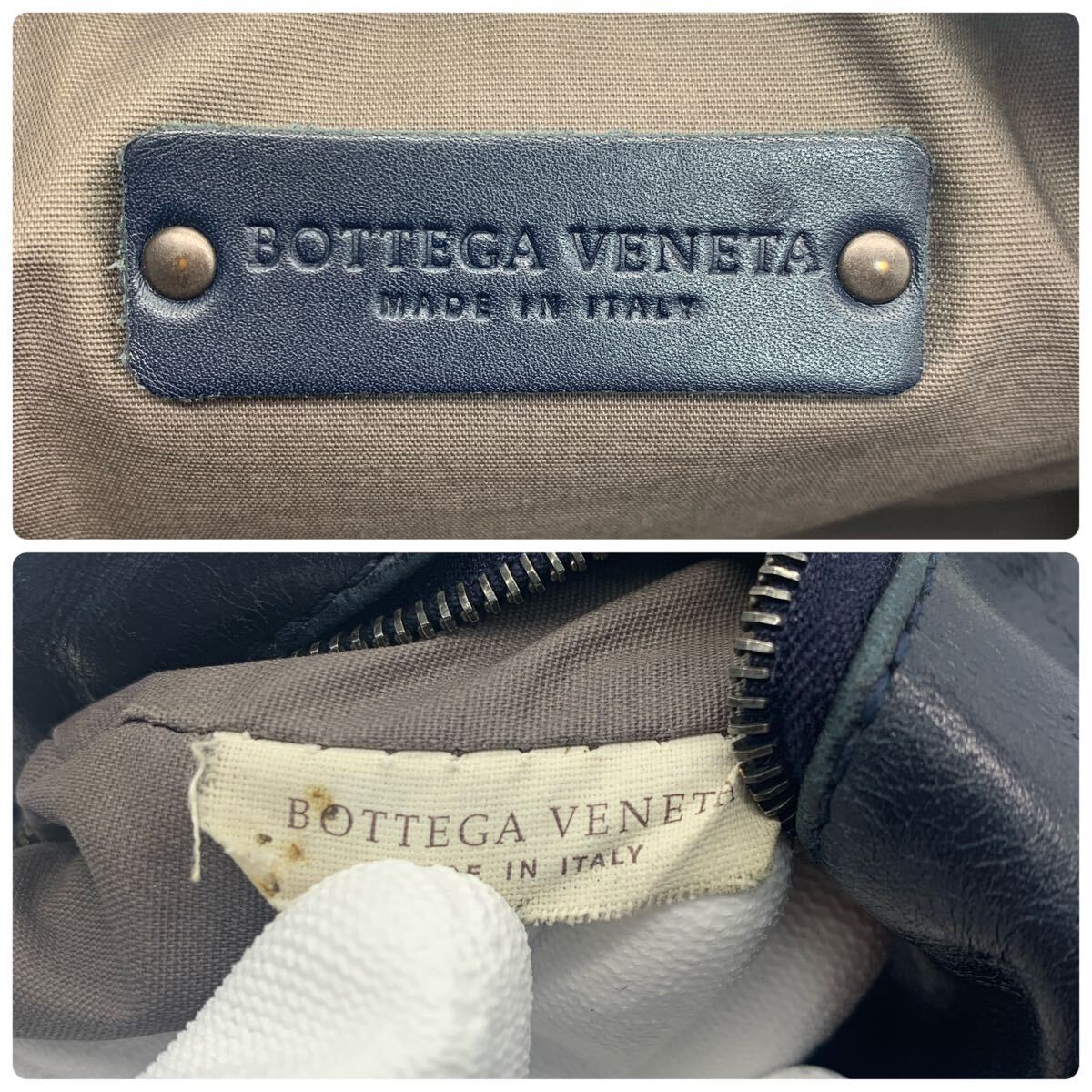 美品【大人気カラー ネイビー】 ボッテガヴェネタ BOTTEGA VENETA イントレチャート ダブルファスナー クラッチバッグ セカンド メンズ 1円の画像9