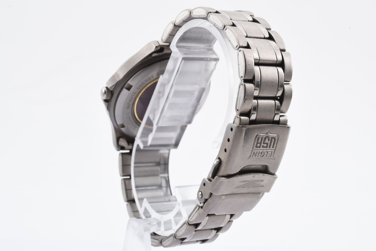 エルジン FK-1118-C デイト ラウンド シルバー ホワイト文字盤 ソーラー メンズ 腕時計 ELGINの画像4