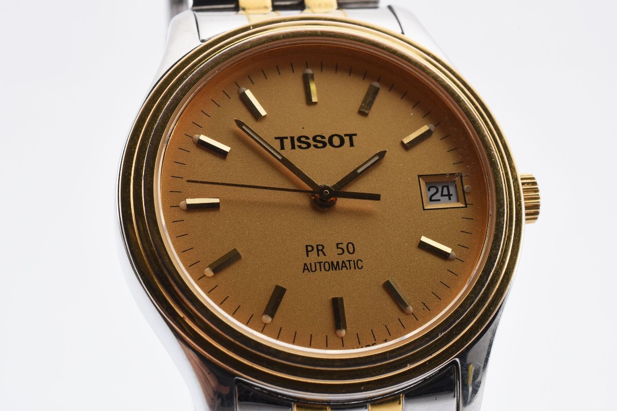 稼働品 ティソ PR50 デイト ゴールド 裏スケ 自動巻き メンズ 腕時計 TISSOTの画像1