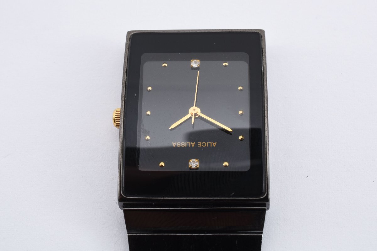アリスアリッサ 石付き AA-102 スクエア ブラック レディース 腕時計 ALICEALISSAの画像4