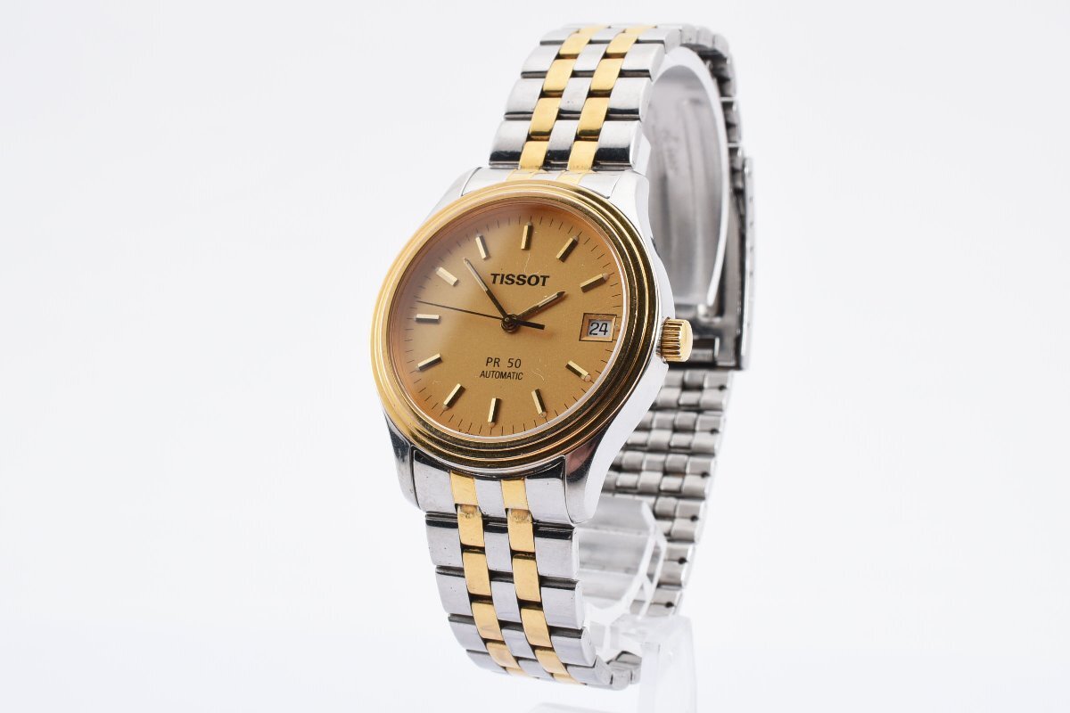 稼働品 ティソ PR50 デイト ゴールド 裏スケ 自動巻き メンズ 腕時計 TISSOTの画像2