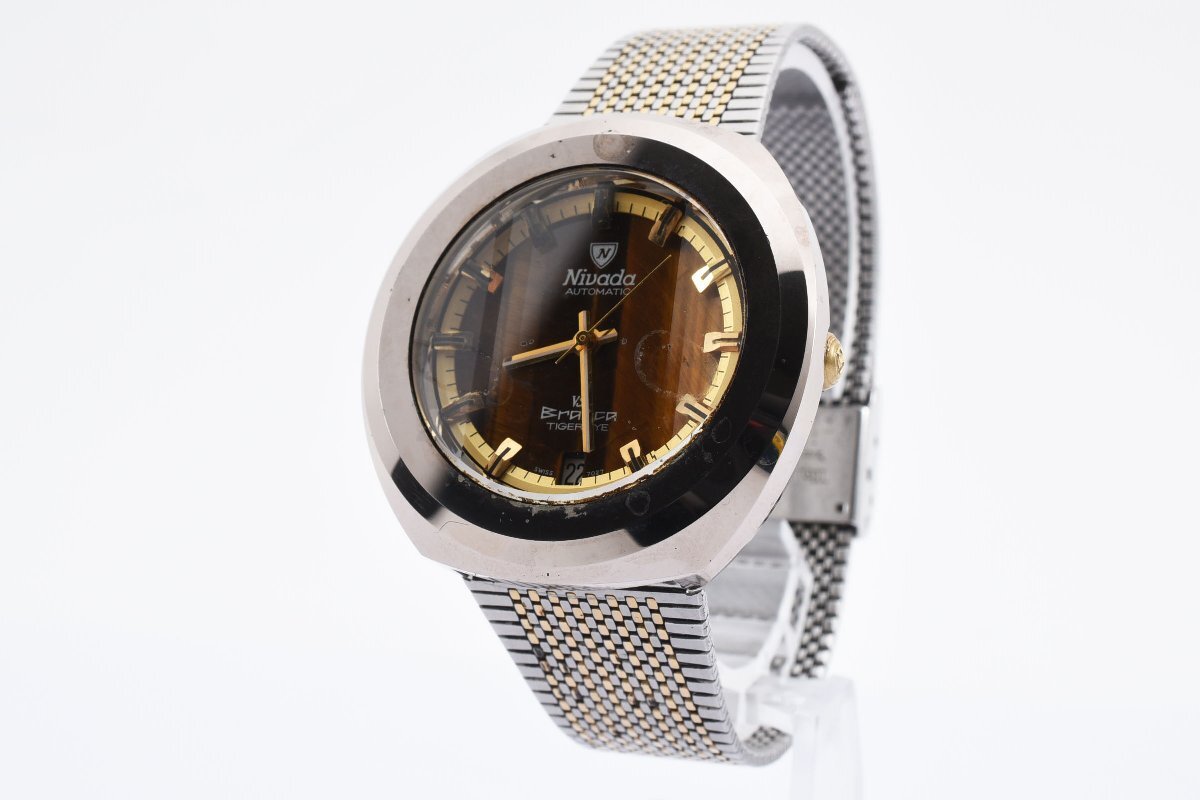 稼働品 二バダ ブランカ タイガーアイ デイト ラウンド 98219 自動巻き メンズ 腕時計 NIVADAの画像2