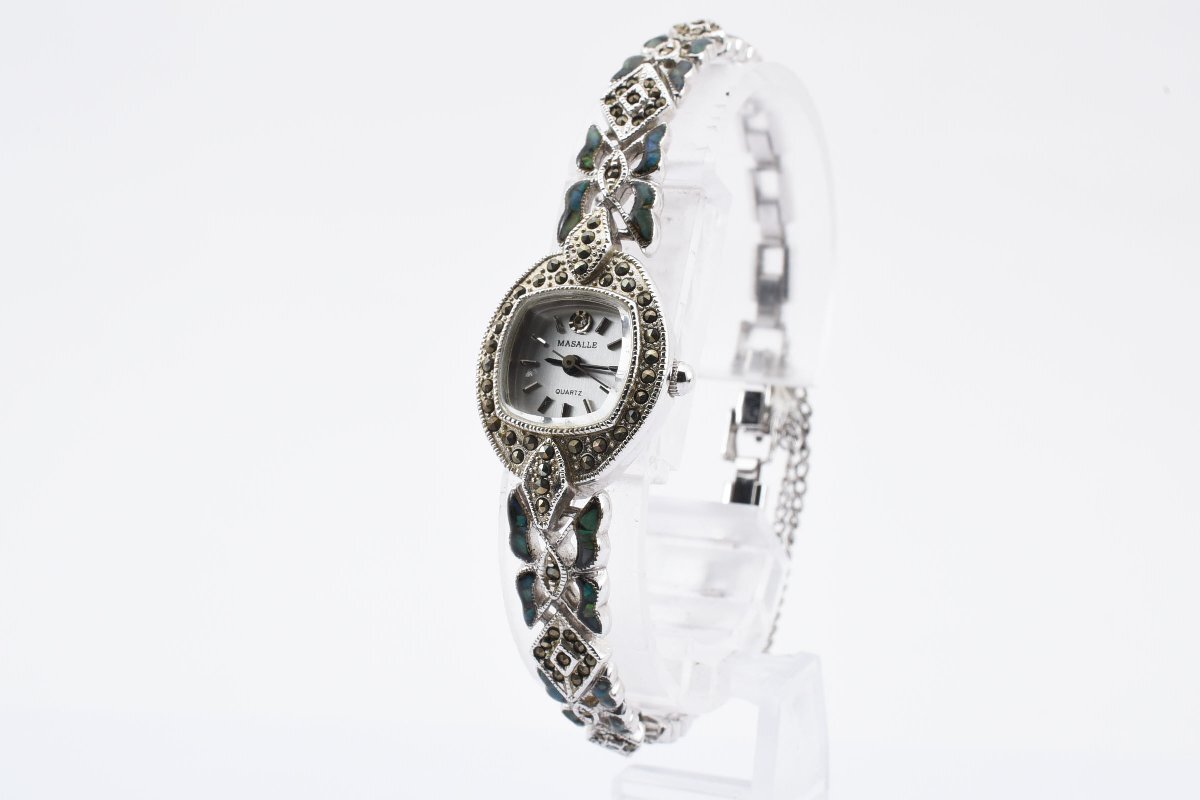 マサール 石付き スクエア アンティーク クォーツ レディース 腕時計 MASALLEの画像2