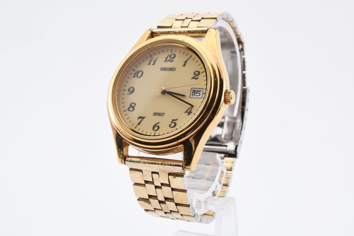 セイコー スプリット 7N42-8120 デイト ラウンド ゴールド クォーツ メンズ 腕時計 SEIKOの画像2