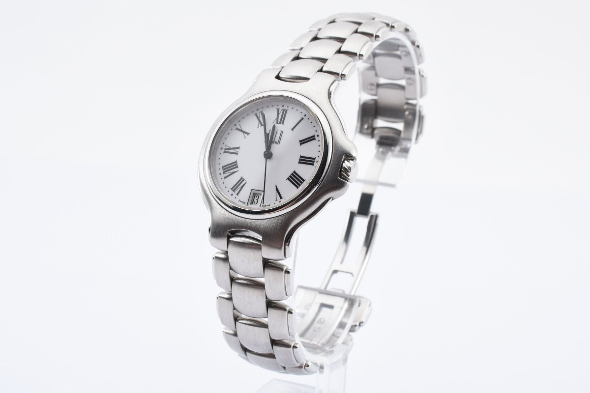  прекрасный товар с коробкой Dunhill 711 11988 Date раунд серебряный кварц мужские наручные часы dunhill