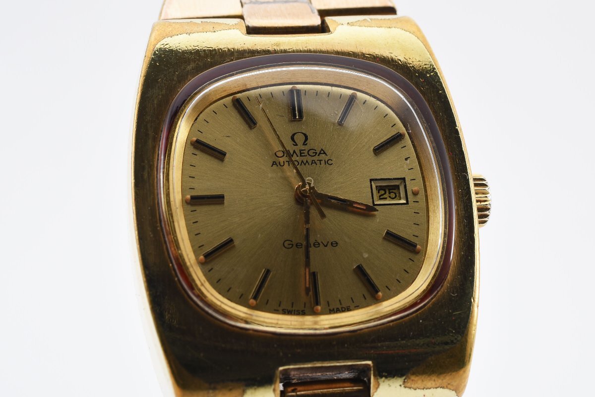 箱付き 美品 稼働品 オメガ ジュネーブ デイト スクエア ゴールド 手巻き レディース 腕時計 OMEGA_画像1