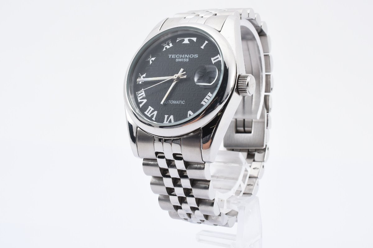 美品 稼働品 テクノス オートマティック デイト ラウンド シルバー 自動巻き メンズ 腕時計 TECHNOS_画像2