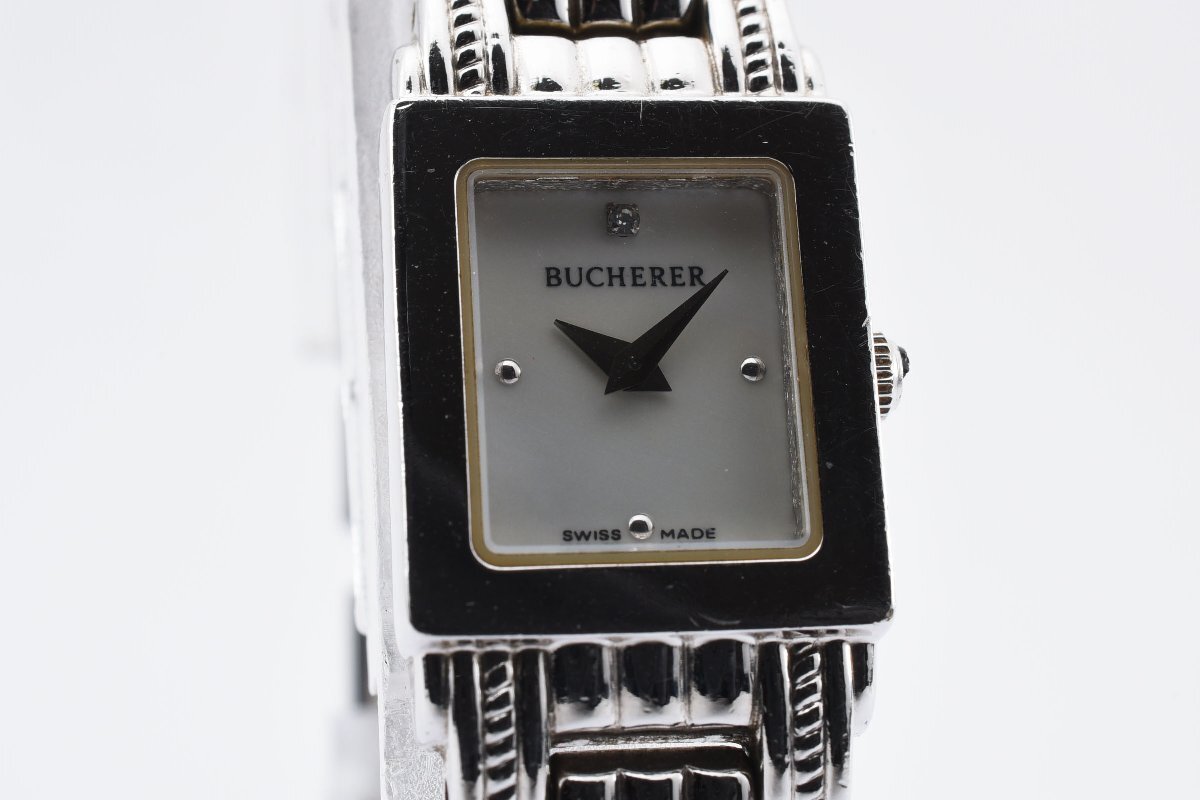 美品 石付き ブヘラ 731.500.1 スクエア シルバー クォーツ レディース 腕時計 BUCHERERの画像1