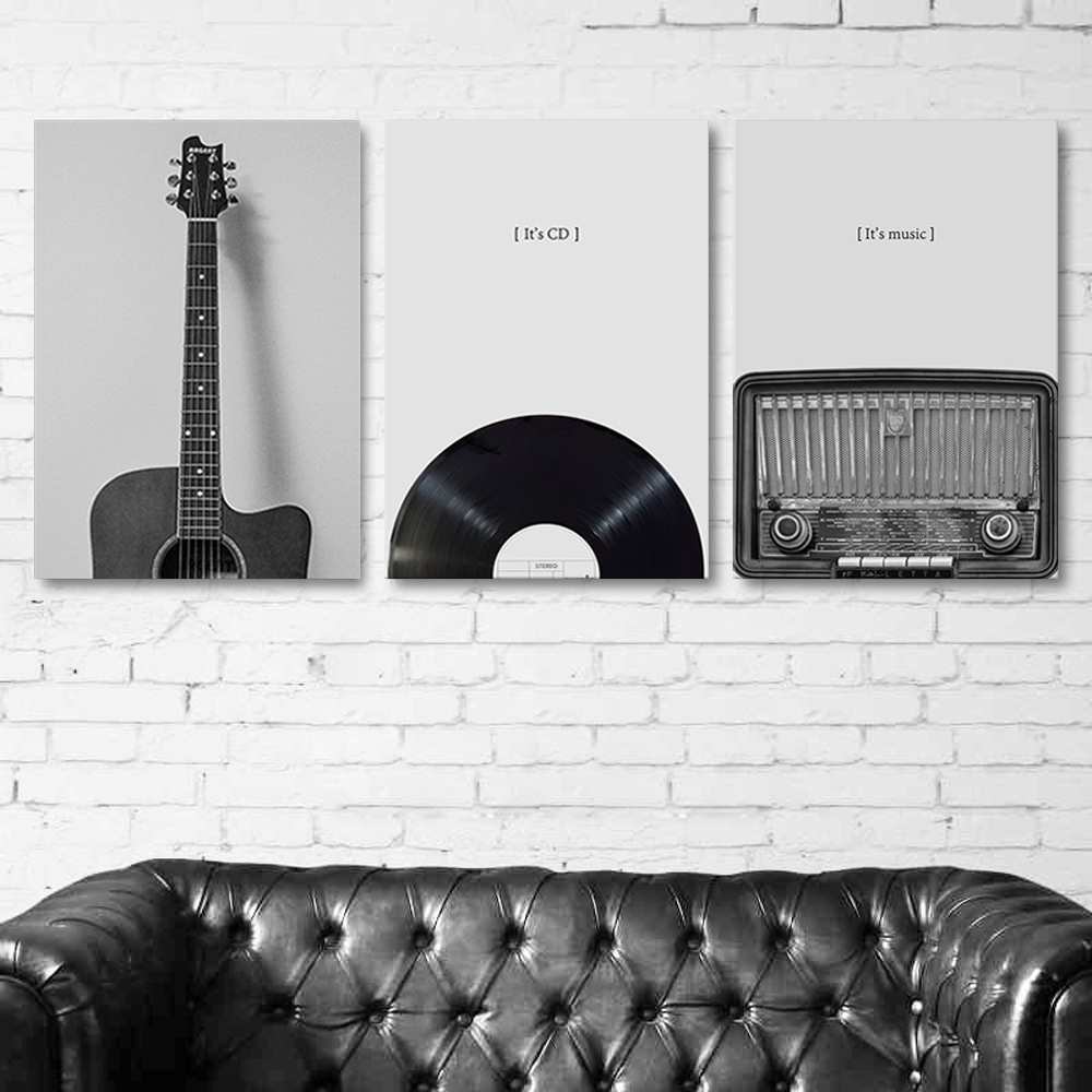  Monotone 3 pieces set picture interior fabric . guitar musical instruments music popular 30×20cm ornament art panel living free shipping 