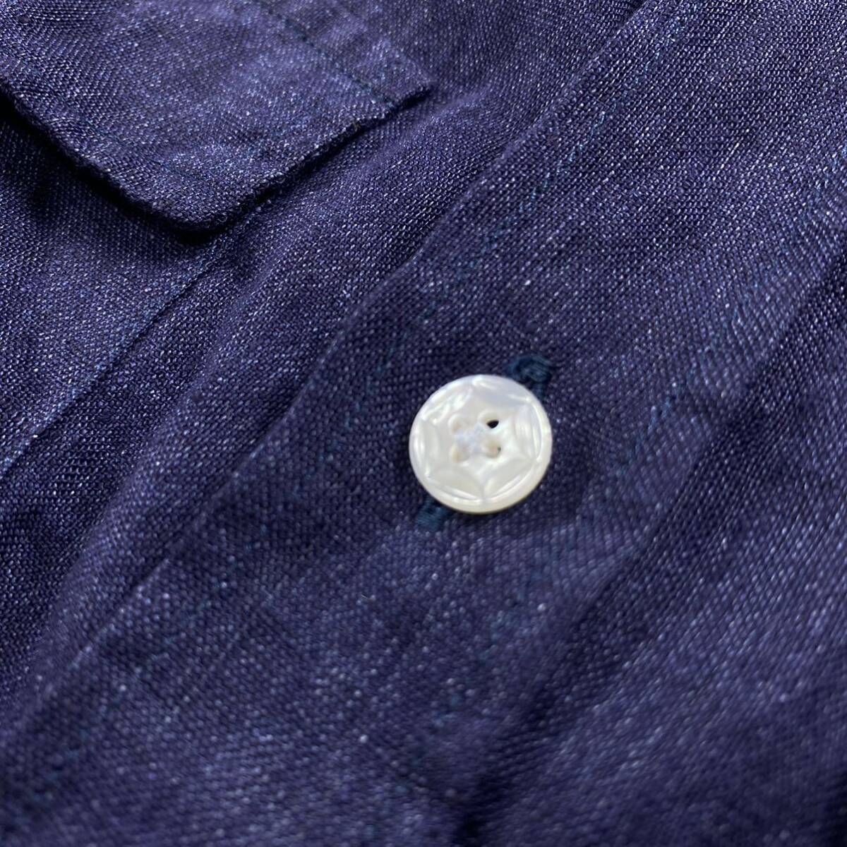  gentleman. .. finest quality. texture (fabric) [BARBA/ bar ba] short sleeves shirt S tops men's navy spring summer thing flax linen100% Italy made white button feeling of luxury 