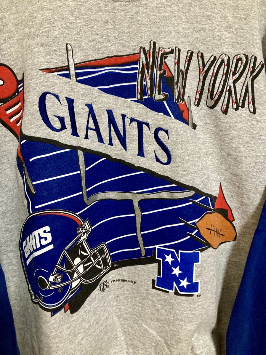 【古着】USA製 90s スウェット トレーナー XLサイズ NY GIANTS made in usa アメカジ NFL 1994 ニューヨークジャイアンツ GTS ラグラン_画像2