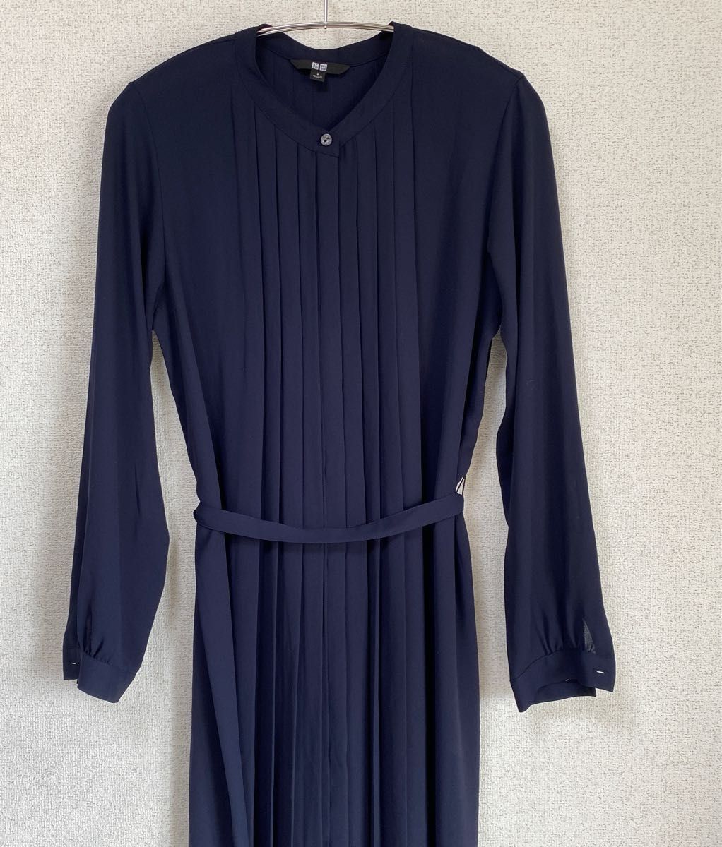 ワンピース 長袖 ネイビー 紺 ユニクロ ジョーゼット シフォン ワンピース 長袖 ネイビー 紺 ユニクロ ジョーゼット シフォン