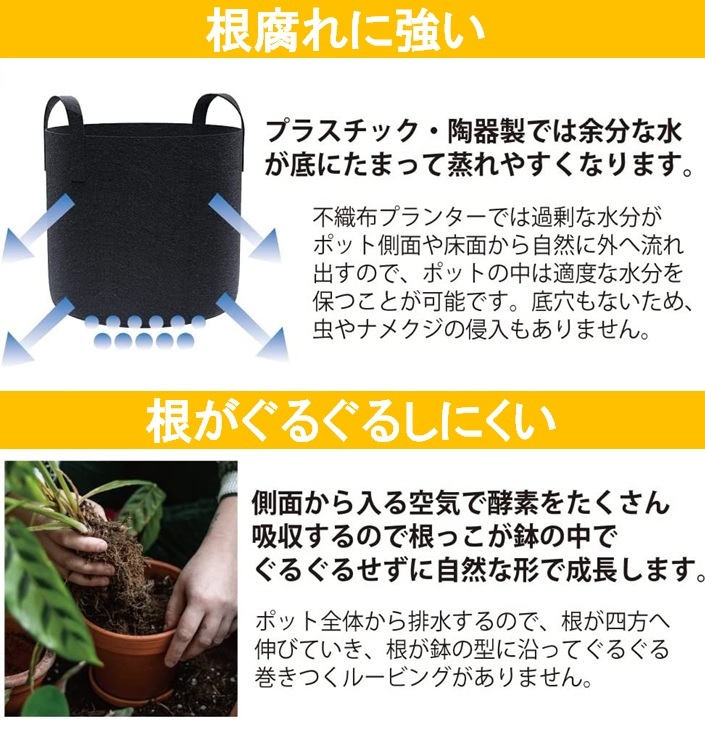 不織布ポット 15ガロン ５個セット 不織布プランター 16.5号 50x30 植木鉢 大型 軽い 軽量 深鉢 フェルト 布鉢 黒 家庭菜園 LB-289 区分80Sの画像5