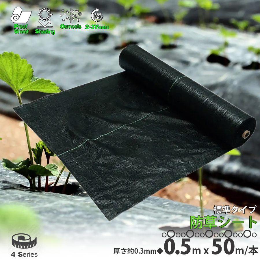 防草シート 黒 0.5m×50m 1巻 厚さ0.3mm 農用シート 草よけシート 除草シート 雑草防止 砂利下 人工芝下 LB-239 区分60S_画像1