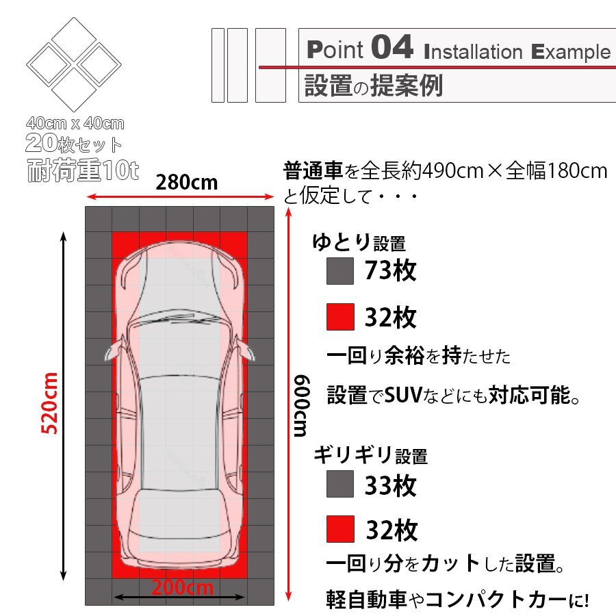 ガレージタイル 【イエロー/20枚セット】 ガレージマット 40cm×40cm×1.8cm はめ込み ベランダマット 駐車場 NP-017-YE 区分80S_画像6