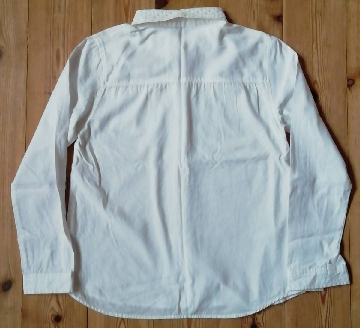 ★白色　コットンシャツ　リネン　襟レース★Ｌ_画像2