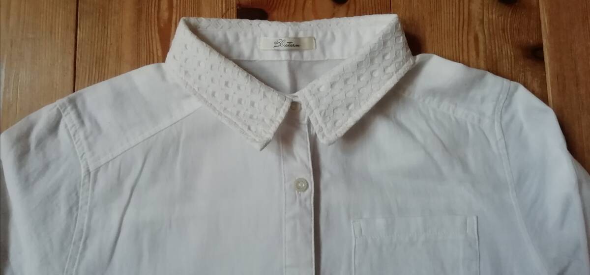 ★白色　コットンシャツ　リネン　襟レース★Ｌ_画像3