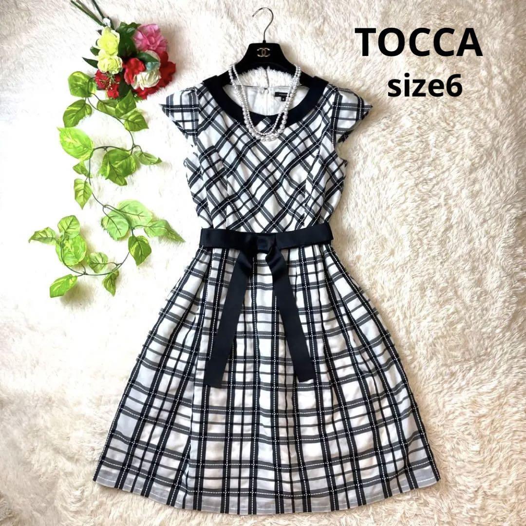 大きいサイズ★TOCCA　トッカ　ワンピース　6 XL チェック　黒　白　刺繍　総柄　春夏　半袖　Aライン　フレア　清楚　フォーマル