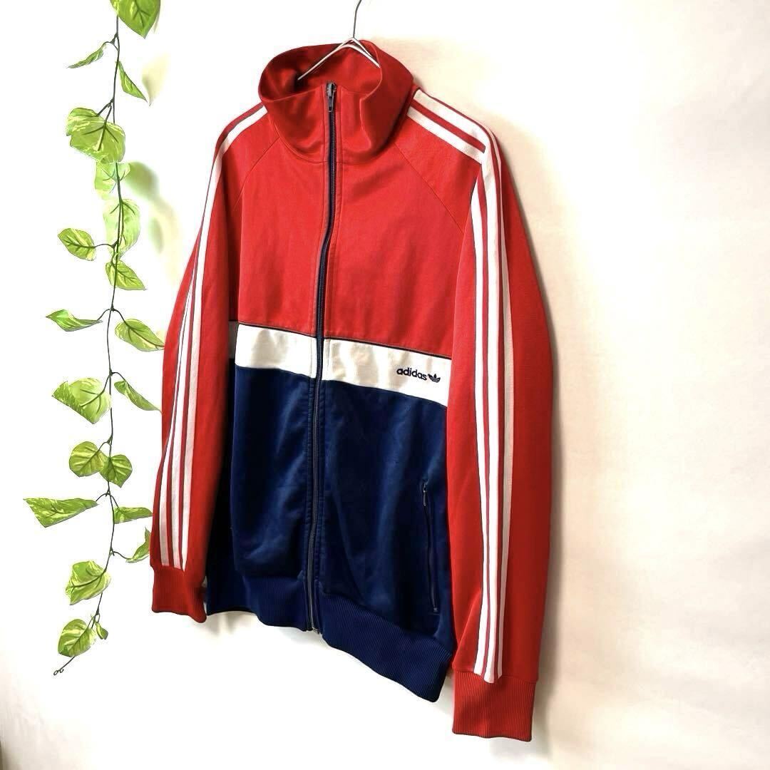 超希少/アーカイブ/70s80s/西ドイツ製/デサント/adidas アディダス トラックジャケット ジャージ 6号 L-XLサイズ メンズ 赤白紺  源流