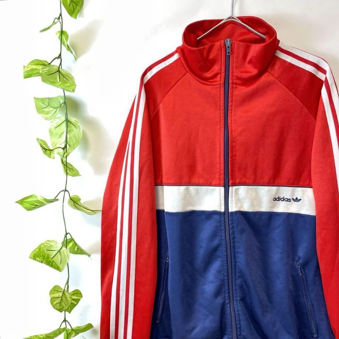 超希少/アーカイブ/70s80s/西ドイツ製/デサント/adidas アディダス トラックジャケット ジャージ 6号 L-XLサイズ メンズ 赤白紺  源流