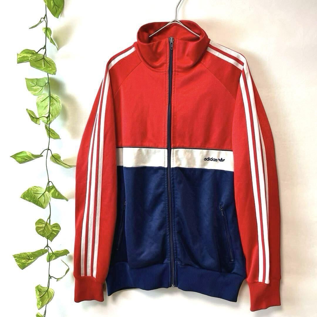 超希少/アーカイブ/70s80s/西ドイツ製/デサント/adidas アディダス トラックジャケット ジャージ 6号 L-XLサイズ メンズ 赤白紺 源流