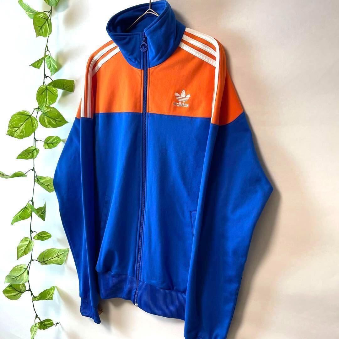 希少XL 美品 adidas アディダス NEWYORK ニューヨーク バックロゴ ベッケンバウアー トラックジャケット ジャージ 橙オレンジ×青 メンズ