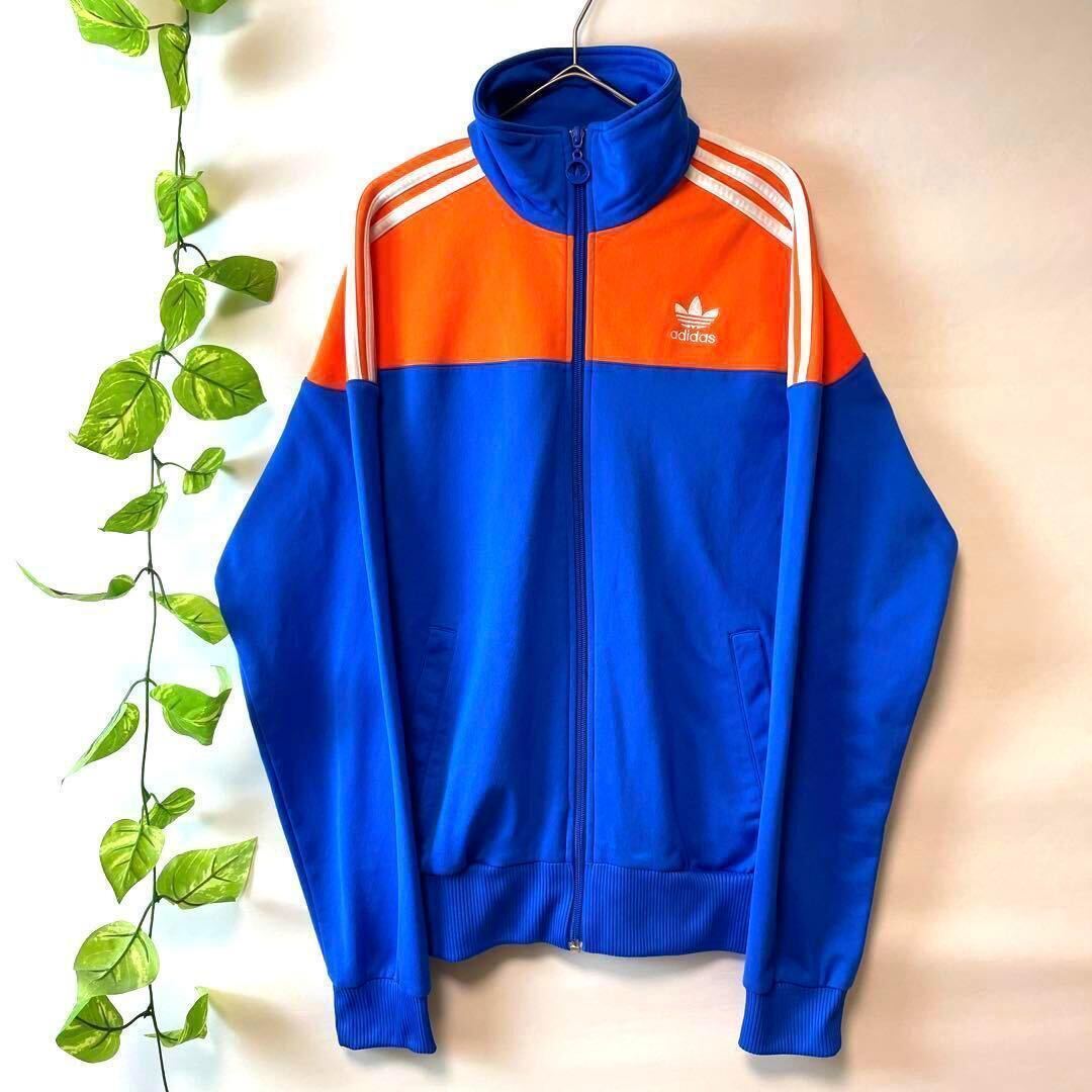 希少XL 美品 adidas アディダス NEWYORK ニューヨーク バックロゴ ベッケンバウアー トラックジャケット ジャージ 橙オレンジ×青 メンズ