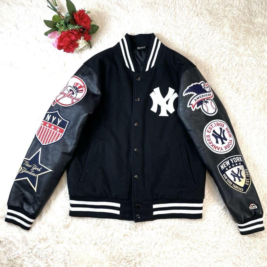 激レア/ニューヨークヤンキース ワッペン刺繍ロゴ スタジャン アウターブルゾン 袖レザー 黒ブラック Lサイズ メンズ MLB メジャーリーグ 激レア/ニューヨークヤンキース ワッペン刺繍ロゴ スタジャン アウターブルゾン 袖レザー 黒ブラック Lサイズ メンズ MLB メジャーリーグ