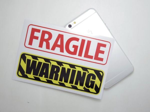 FRAGILE WARNING シール ステッカー 2枚セット PVC_画像3