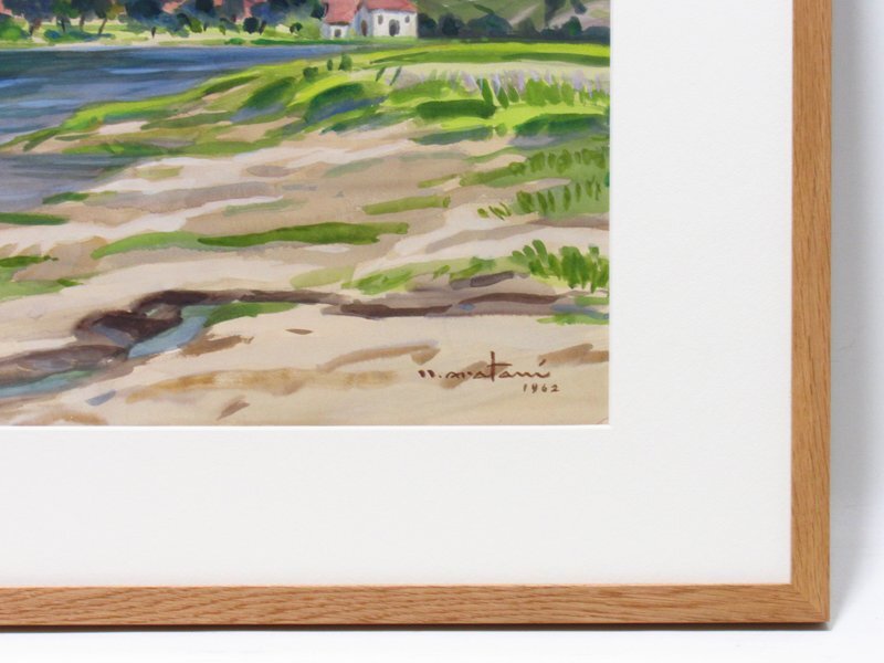 【GINZA絵画館】荒谷直之介 水彩画１０号「タホ河畔（スペイン・トレド）」共シール・１９６２年作・水彩画の巨匠１点もの V45G0J8B2Eの画像3