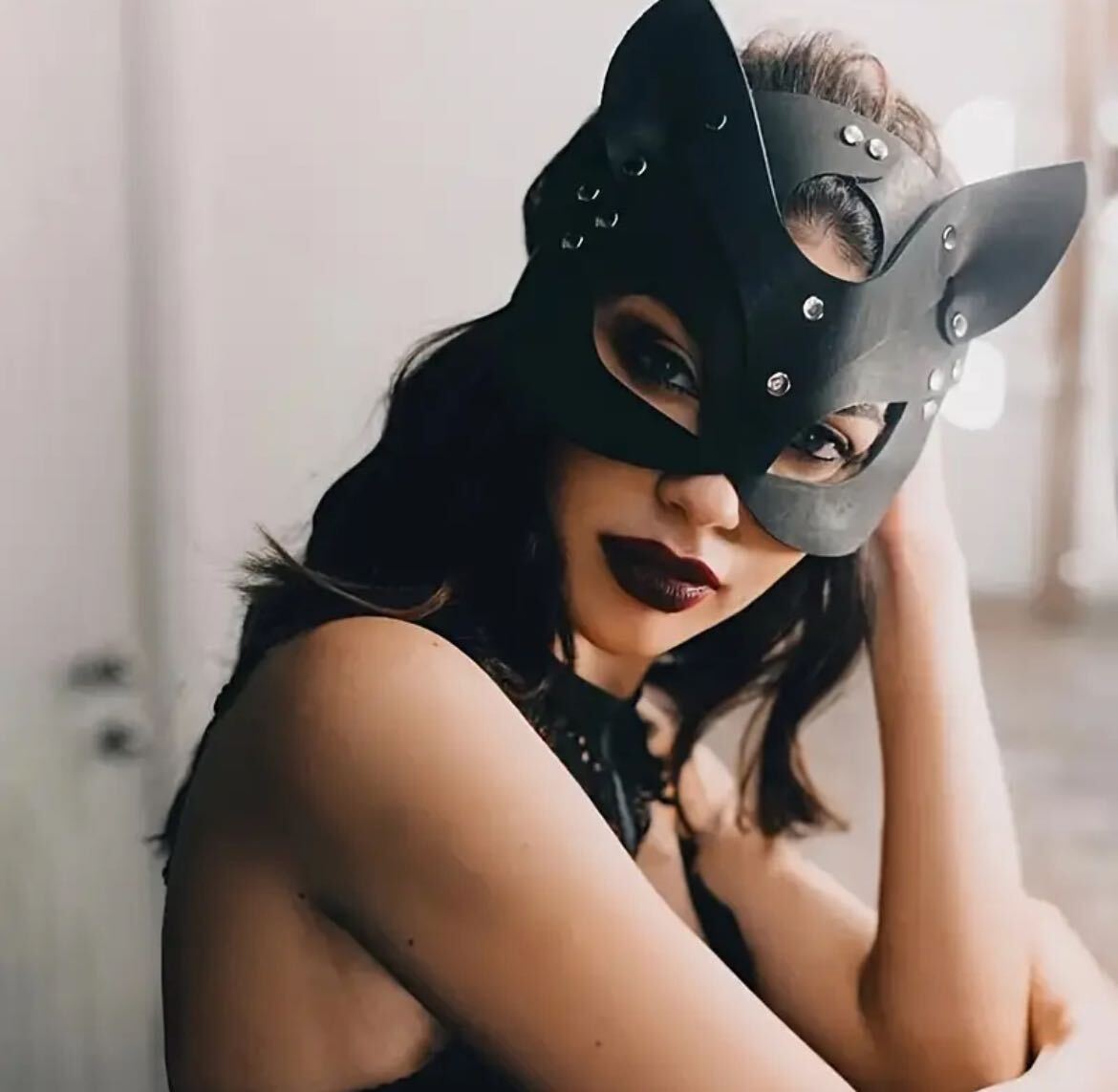  leather cat mask face mask black cat mask PU leather cosplay 
