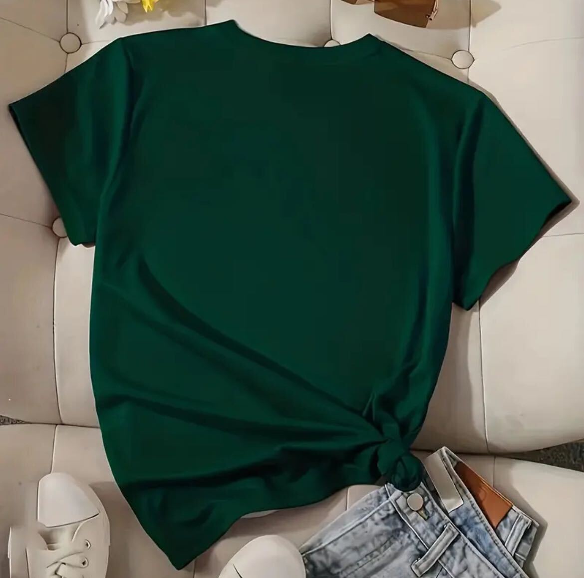 Tシャツ プリント かわいいフクロウ グリーン Lサイズ クルーネック半袖Tシャツ _画像2