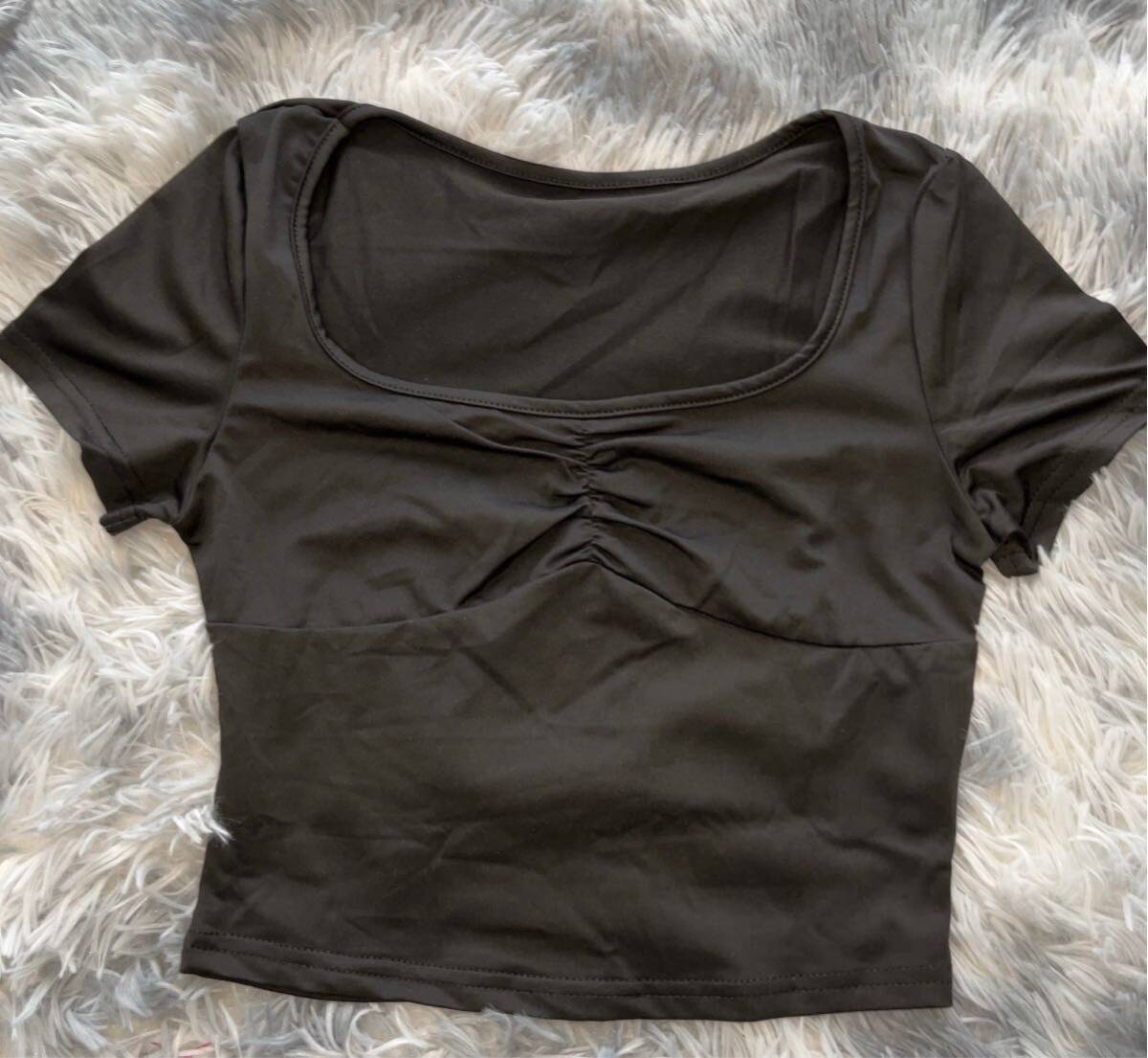  T-shirt tops black car - ring square neck short short sleeves black 