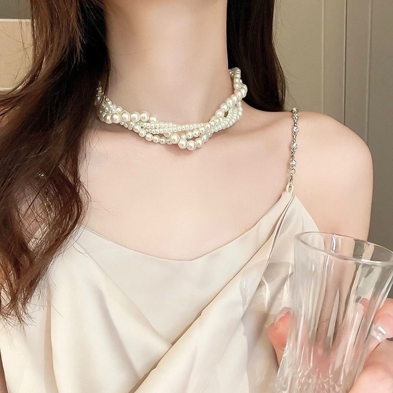 【高級感】パール　ネックレス　4連ネックレス　人工真珠　結婚式　入学式　上品