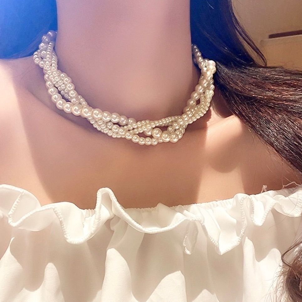 【高級感】パール　ネックレス　4連ネックレス　人工真珠　結婚式　入学式　上品