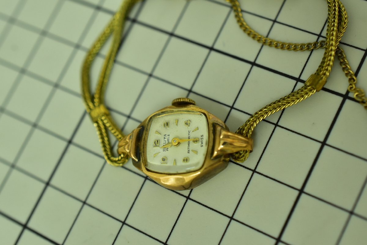 (1-115)SELLITA セリタ レディース 腕時計 14k 0.585 金色 ゴールド色 ANTIMAGNETIC スイス 動作未確認 【緑和堂】_画像8