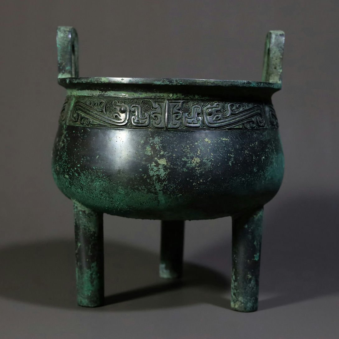 ■観心・時代旧蔵■C2333戦漢時代 青銅器 青銅鼎 細密細工★古置物★古賞物★古擺件★蒐集家放出★唐物