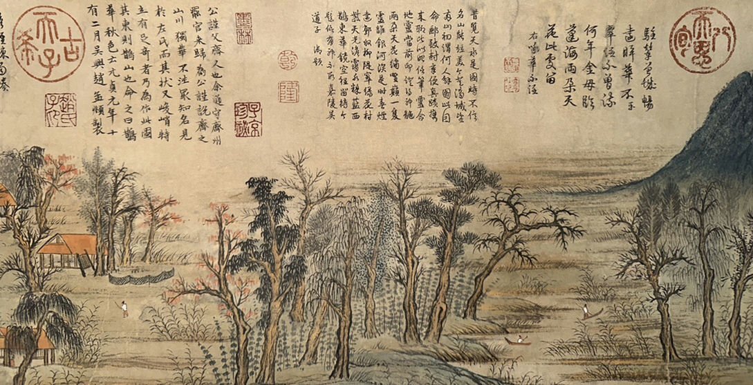 ■観心・時代旧蔵■C4421中国古書画 元代画家趙孟フ 鵲華秋色図 手卷 長卷 絹画 書画長卷 水墨中国画巻物 肉筆逸品 肉筆保証品_画像5