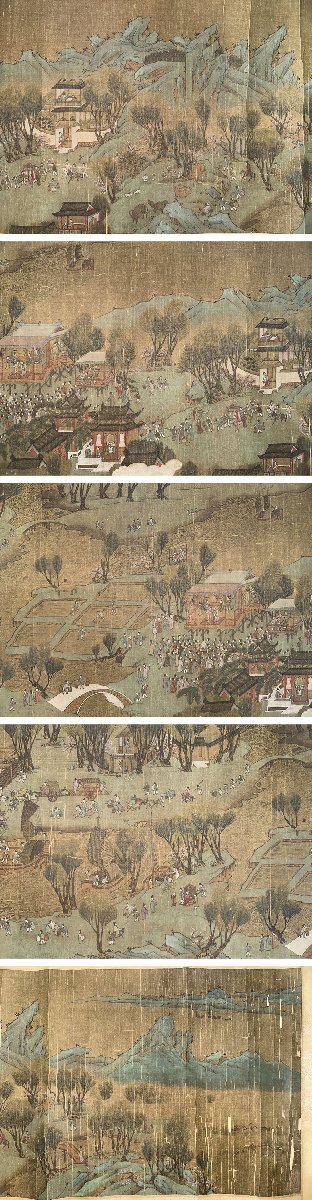 ■観心・時代旧蔵■C4423中国古書画 仇英 清明上河図卷 長卷 絹画 書画長卷 水墨中国画巻物 肉筆逸品 肉筆保証品