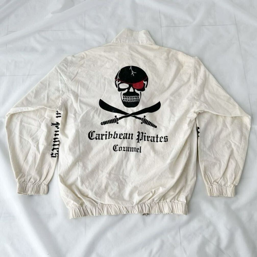 90s Caribbean Pirates Cozumel スカル プリント フルジップ コットン ジャケット 生成り （ ビンテージ 90年代 パイレーツオブカリビアンの画像2
