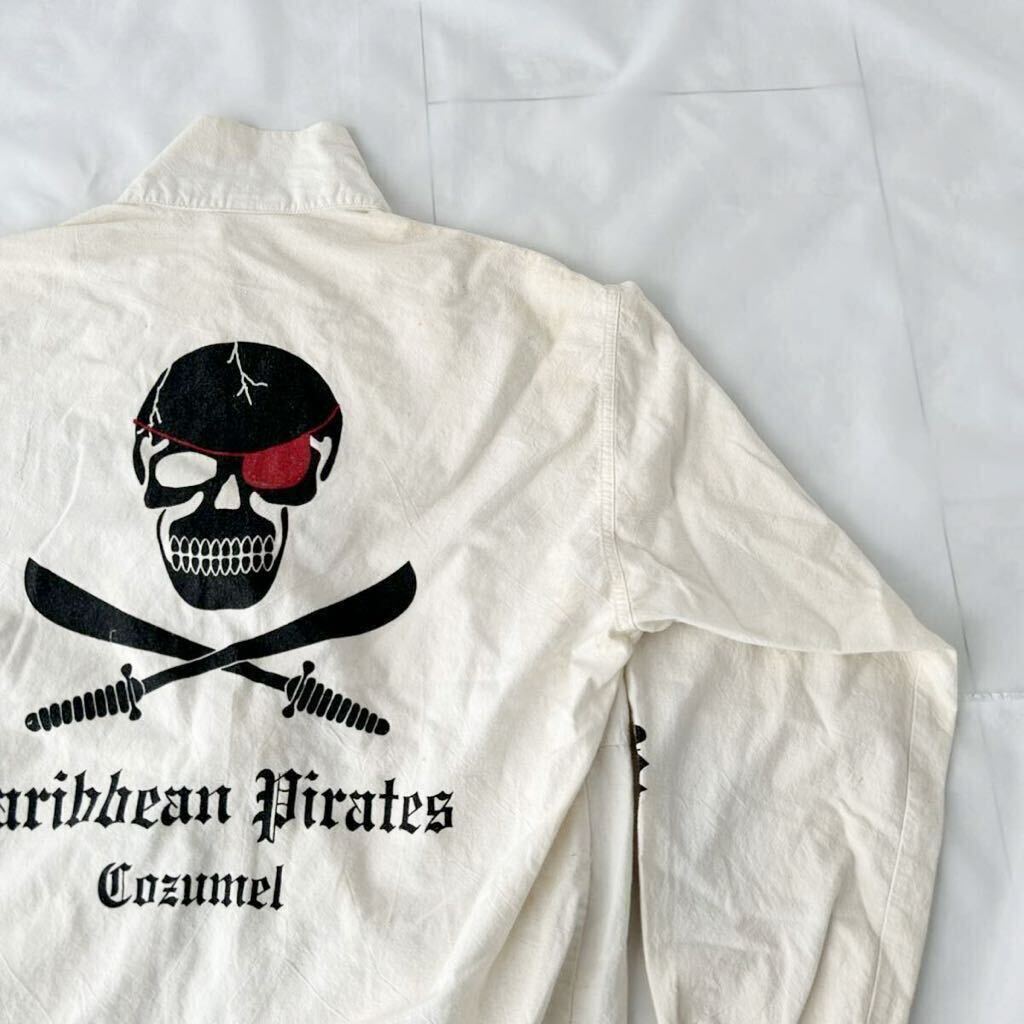 90s Caribbean Pirates Cozumel スカル プリント フルジップ コットン ジャケット 生成り （ ビンテージ 90年代 パイレーツオブカリビアンの画像6