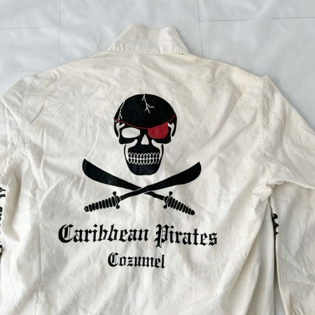 90s Caribbean Pirates Cozumel スカル プリント フルジップ コットン ジャケット 生成り （ ビンテージ 90年代 パイレーツオブカリビアンの画像1