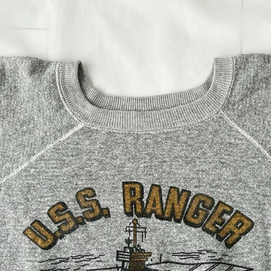 スペシャル 60s USS RANGER CVA-61 空母 染み込みプリント ラグラン スウェット 杢グレー （ ビンテージ アメリカ海軍 ミリタリー 50s NAVY_画像8