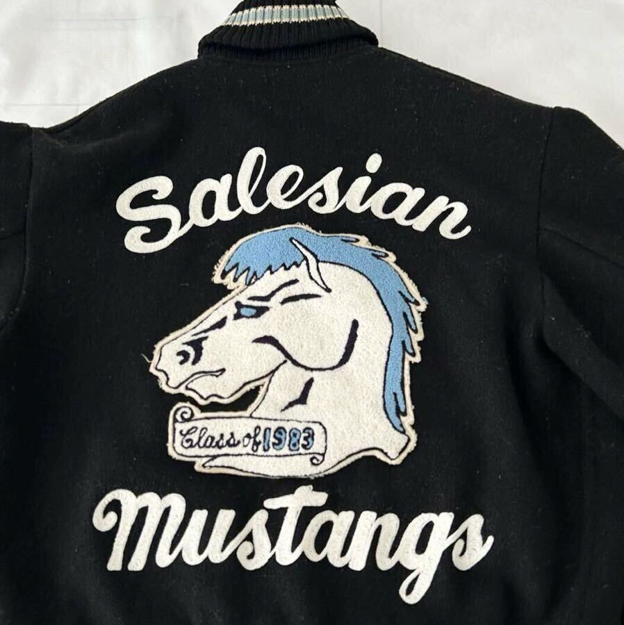 黒 リバーシブル 80s チェーンステッチ 刺繍 レター スタジャン （ ビンテージ 80年代 Salesian Mustangs 50s ギャバジャン ロカビリー 60sの画像9