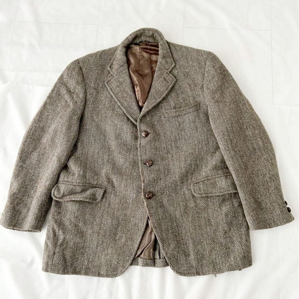 80s ハリスツイード ヘリンボーン ウール テーラードジャケット （ ビンテージ 80年代 Harris Tweed スーツ アイビー jacket USA製 70s 90sの画像1