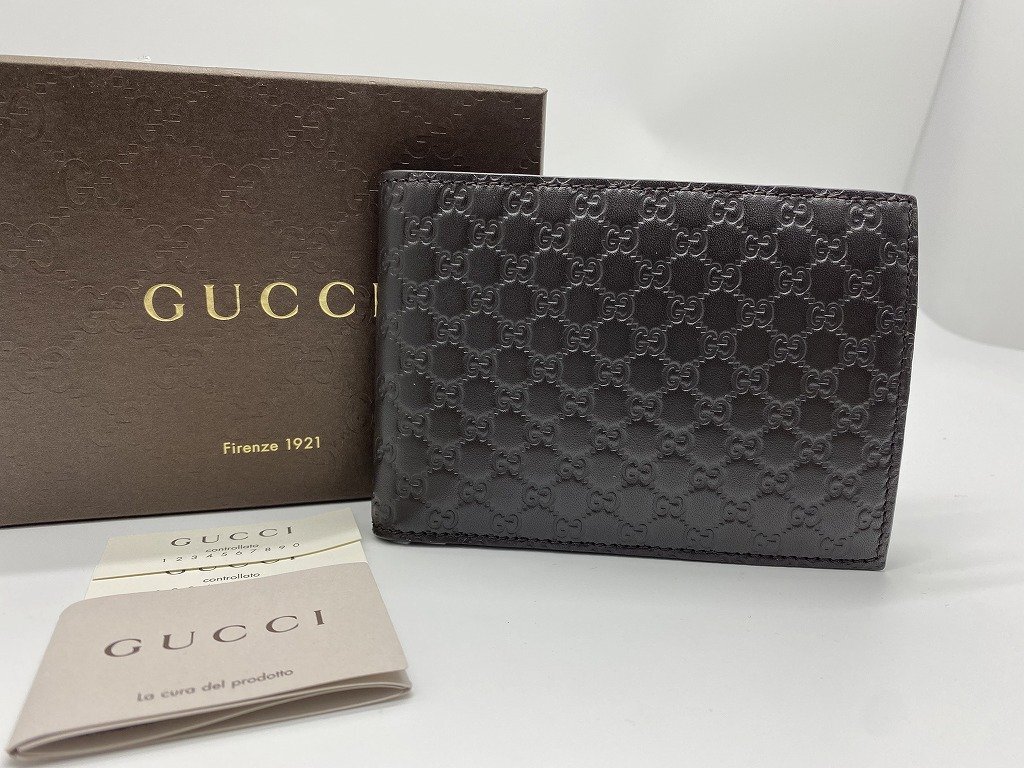 ■超綺麗【GUCCI グッチ シマ・レザー マイクロGG 二つ折り 小銭入れ コインケース付 財布 コンパクトウォレット 292534 箱付】SH-18097_画像1