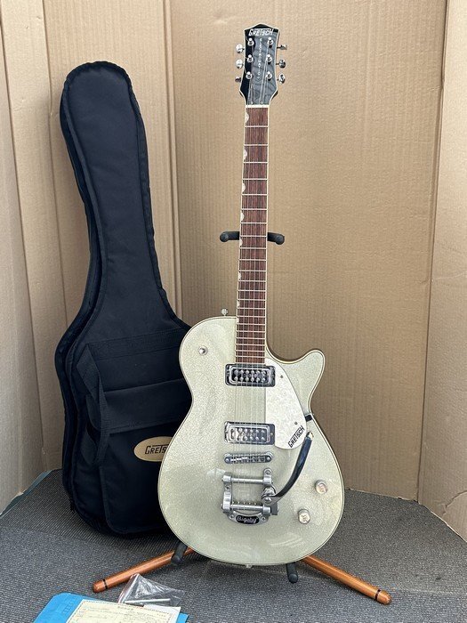 #【GRETSCH グレッチ Electromatic G5236T Pro Jet w/Bigsby Large Silver Sparkle エレキギター 純正ギグバッグ付 現状品】P04044の画像1