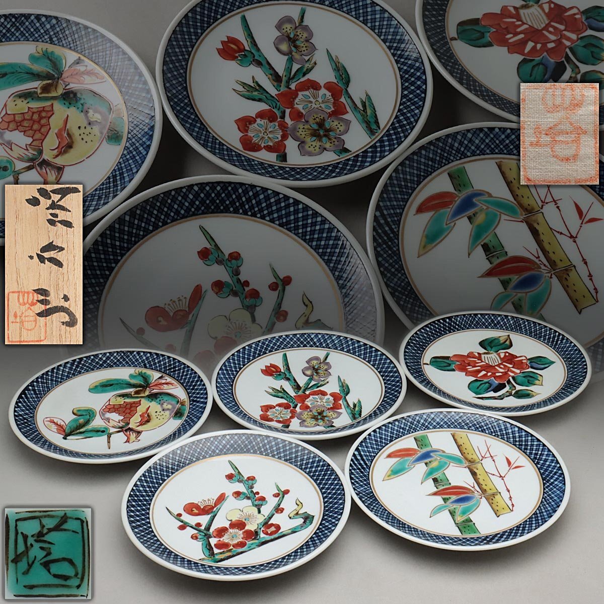 EQ499 [ север .. следующий . произведение ] Kutani цветная роспись . цветок . менять .. тарелка . покупатель диаметр 15.8cm вместе коробка вместе ткань .* цветок ... тарелка * кондитерские изделия тарелка японская посуда 