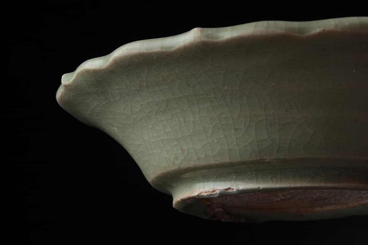 ES006 朝鮮古美術 高麗青磁稜花小皿 径12.5cm 重215g・高麗青磁小皿・青釉稜花小盤 朝鮮古陶